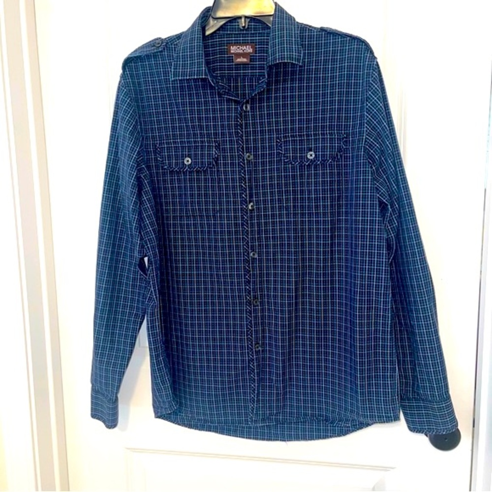 MICHAEL KORS plaid long sleeves Dress Shirt Men Large - Picture 1 of 13